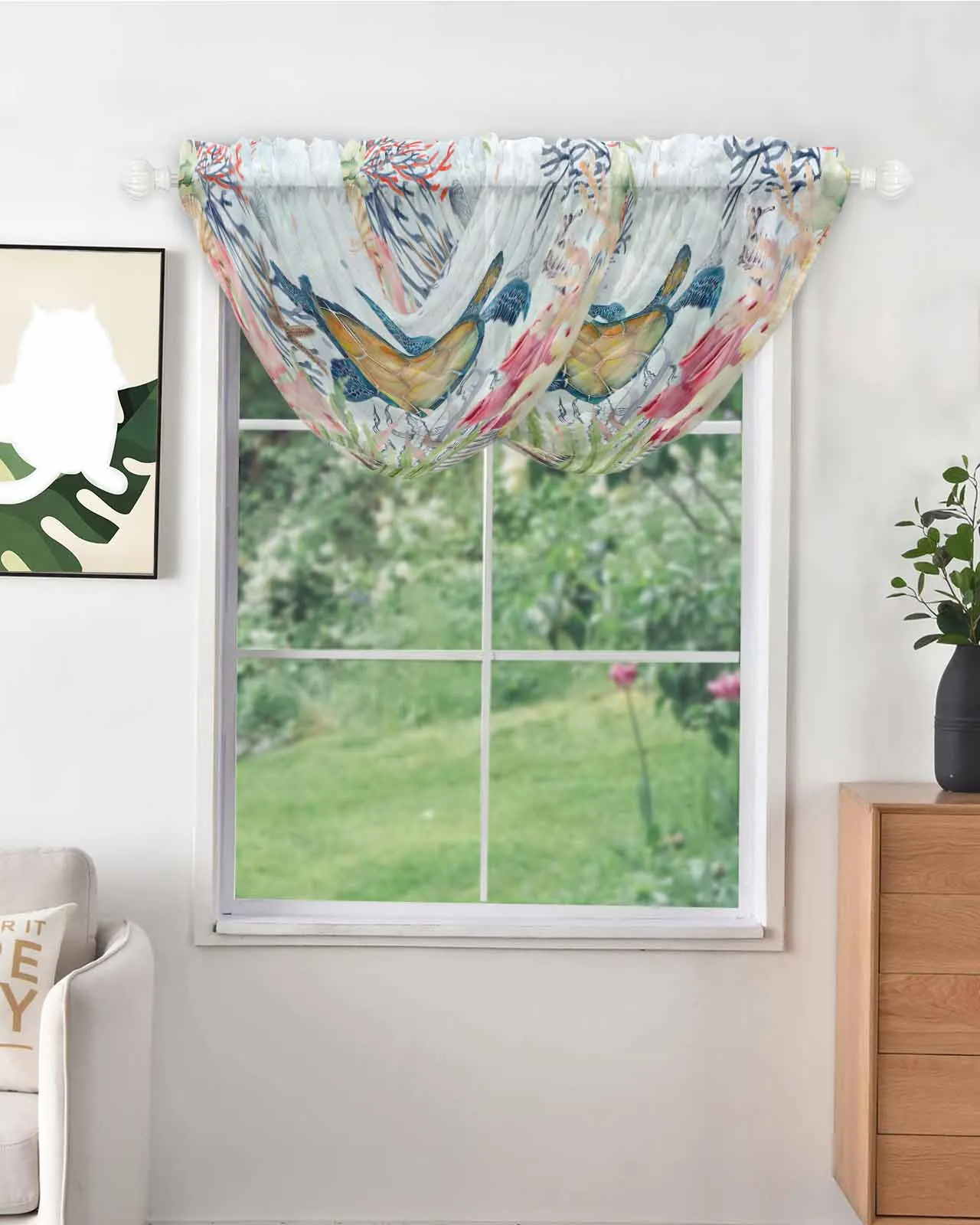 Summer Ocean Coral Shell Turtle Irregular Design High Quality Voile Window Curtains for Bedroom Balcony Sheer Drapes