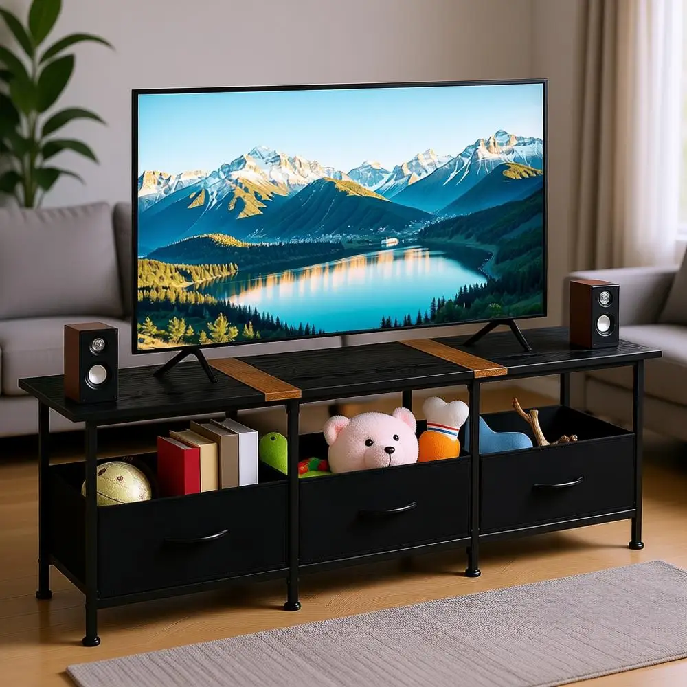 

Space-Saving TV Stand with Storage for 50-60 Inch TVs, Fabric Drawers, Ideal for Living Room or Bedroom