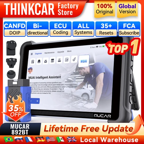 Programación de llave MUCAR 892BT con TKEY 101 Herramienta de diagnóstico automotriz Escáner OBD2 bidireccional Codificación de ECU CANFD DOIP 35 Restablecimiento completo del sistema Actualización gratuita de por vida