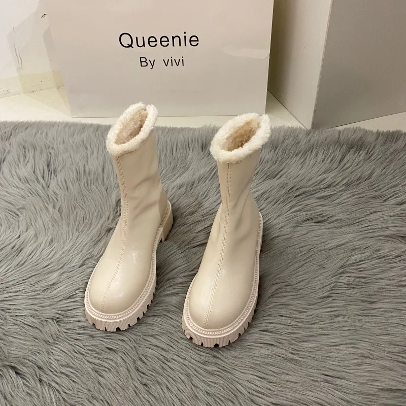 New Style Luxury Winter Women Warm Plush Ankle Boots Comfort Non Slip Big Size Shoes Concise Cotton Short Boots Zapatos De Mujer