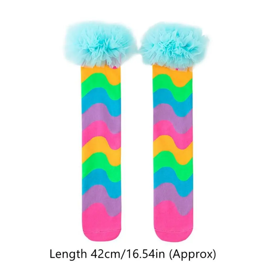 Nuovi calzini al ginocchio in cartone animato senza tacco Calzini lunghi traspiranti Calzini da ballo color arcobaleno