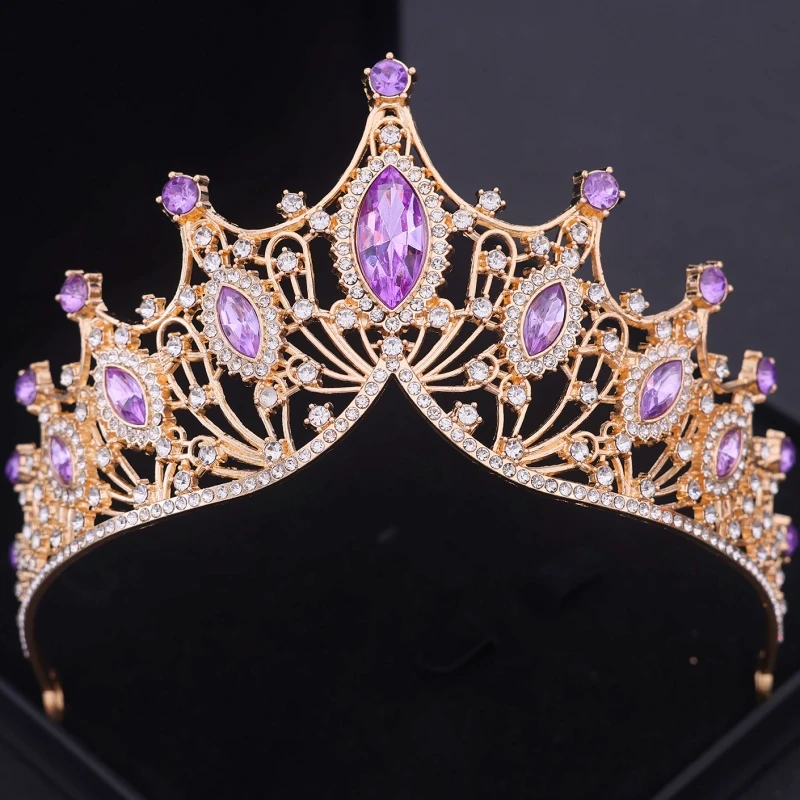 Purple Crystal Tiaras And Crowns Rhinestone Prom Diadem Crown For Women Bridal Wedding Hair Accessories Jewelry Crown Tiara Gift