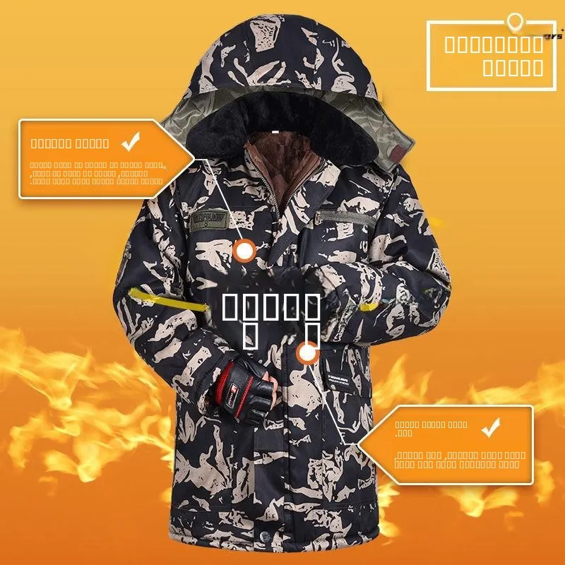 معطف شتوي من القطن المحيط ملابس عمل متوسطة الطول حماية حرارية مقاومة للاهتراء مقاومة للماء ملابس مقاومة للبرودة #3