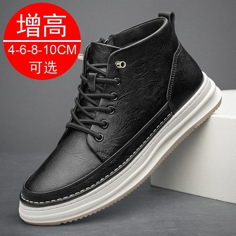 Men Boots Elevator Shoes Invisible Height Increase Shoes For Men 8cm 6cm Flat Sports Casual Ankle Boots Masculino Taller Male