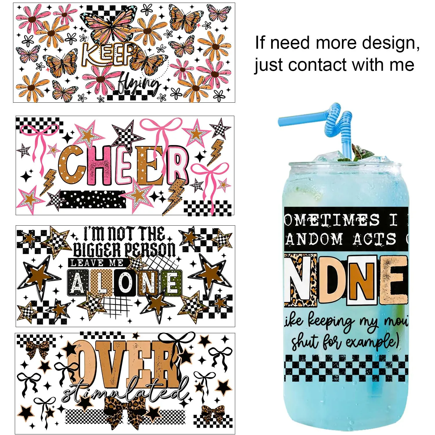 1/5pcs Funny quotes Style 16oz UV DTF Waterproof DIY Decoration Decals 3D transfers uvdtf stickers 16oz uv dtf cup wraps