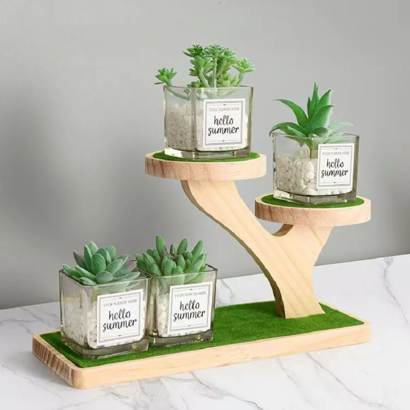 

Solid Wood Storage Rack With Simulated Turf For Desktop Storage Perfume Display Rack Succulent Storage Rack Desktop Organiser