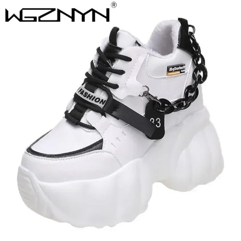 Autumn High Quality Luxury Women Wedges Chunky Sneaker Black Casual Shoes Ladies Vulcanized Shoes High Platform Leather Sneakers