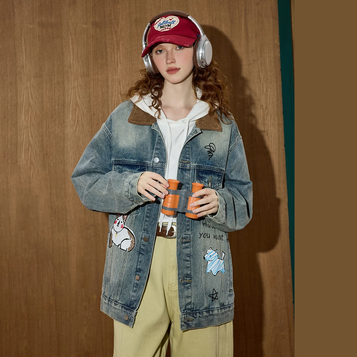 

Женская потертая джинсовая куртка с принтом граффити, пальто с цветными блоками, потертая рубашка с длинными рукавами, винтажный лоскутный воротник, оверсайз