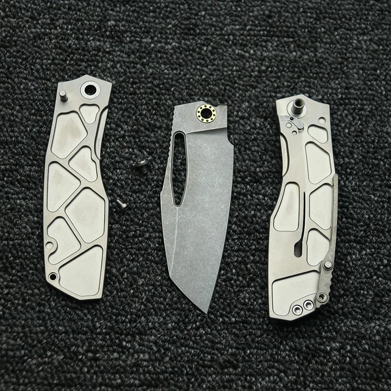 LEMIFSHE Protean جوفاء طحن 60 + HRC 154 سنتيمتر الصلب التيتانيوم مقبض النحاس طوقا جيب EDC أداة التخييم في الهواء الطلق سكين للفرد