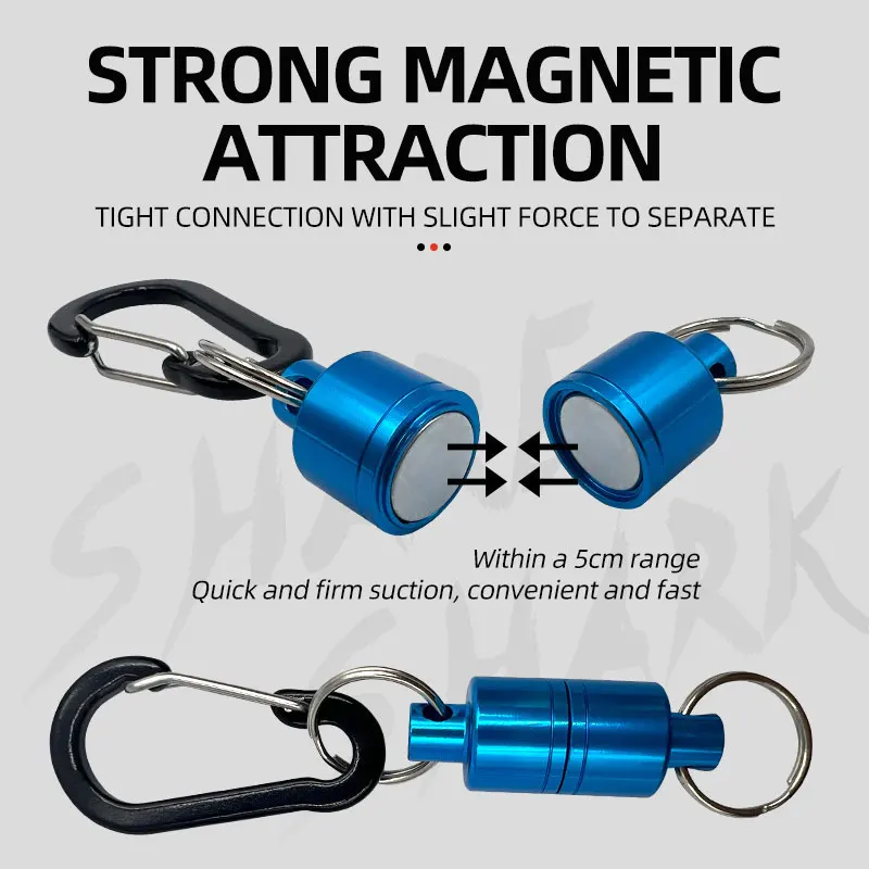 Fly Fishing Tools Magnetic Release Clip Landing Net Connector Magnetic Keychain with Carabiner Fishing Tackle Accessories