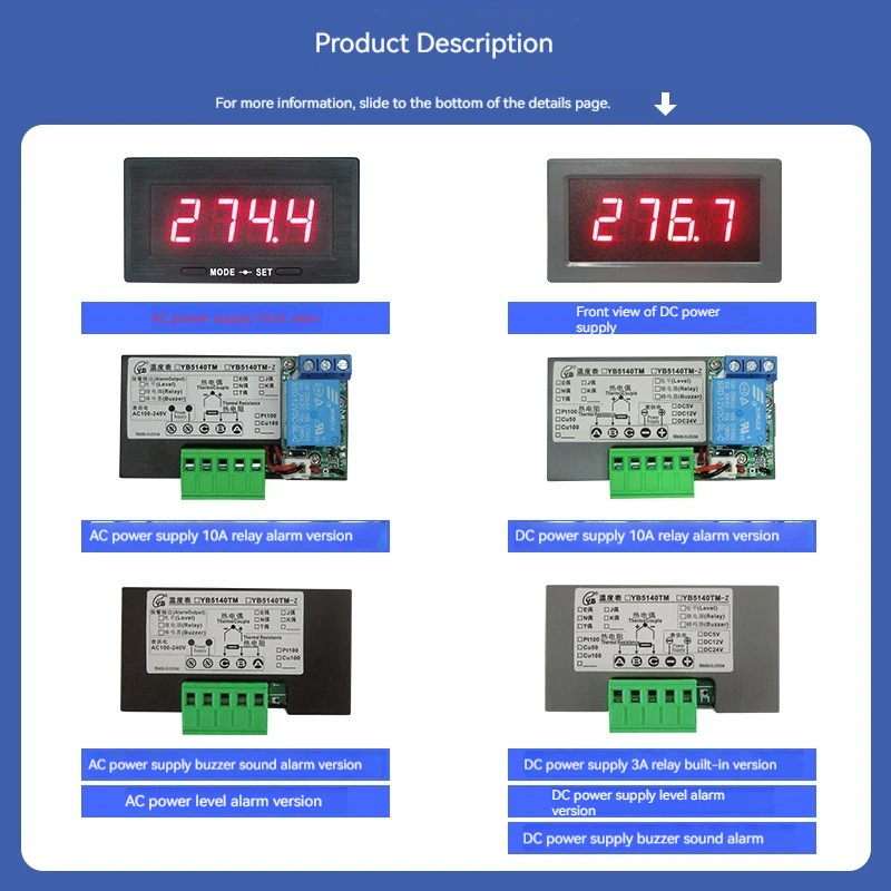 Imagem -05 - Termômetro de Exibição Digital Medidor de Temperatura com Alarme Termopar tipo k Yb5140tm-z Industrial Pt100