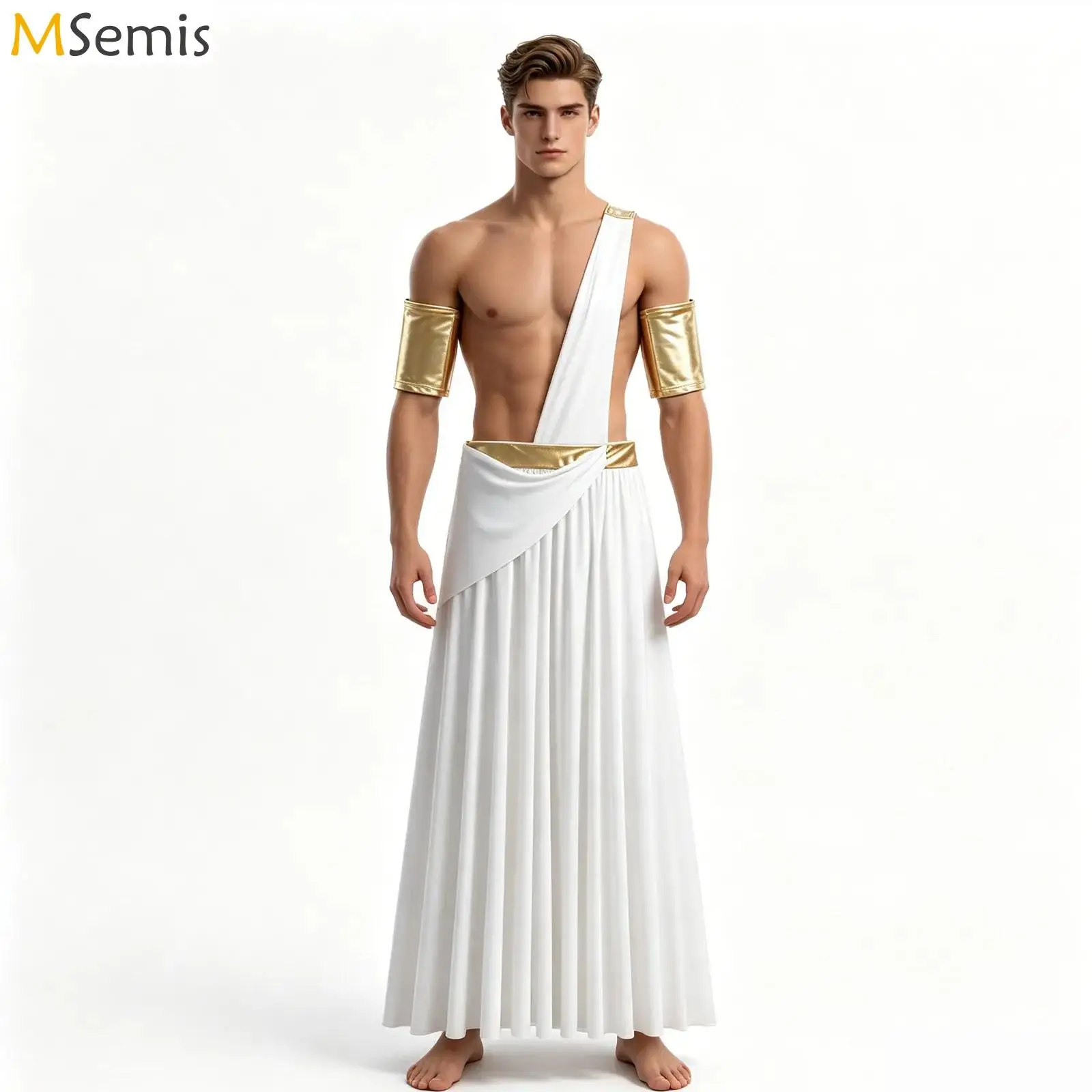 Costumes de Cosplay pour hommes, dieu de la grèce antique, Prince romain, empereur, Robe grecque d'halloween, guerrier, gladiateur, jupe Toga avec bracelet