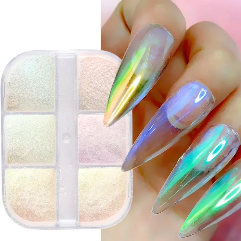 Moonlight Mirror Nails Powder Metallic Chrome Effect Pigments Gel Polish Laser Dust Glitter Aurora Shiny Pearl Nail Manicure Dec