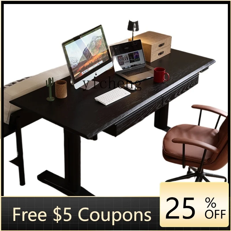 

Zf Solid Wood Black Intelligent Electric Lifting Table Household Double Motor Workbench Computer Desk