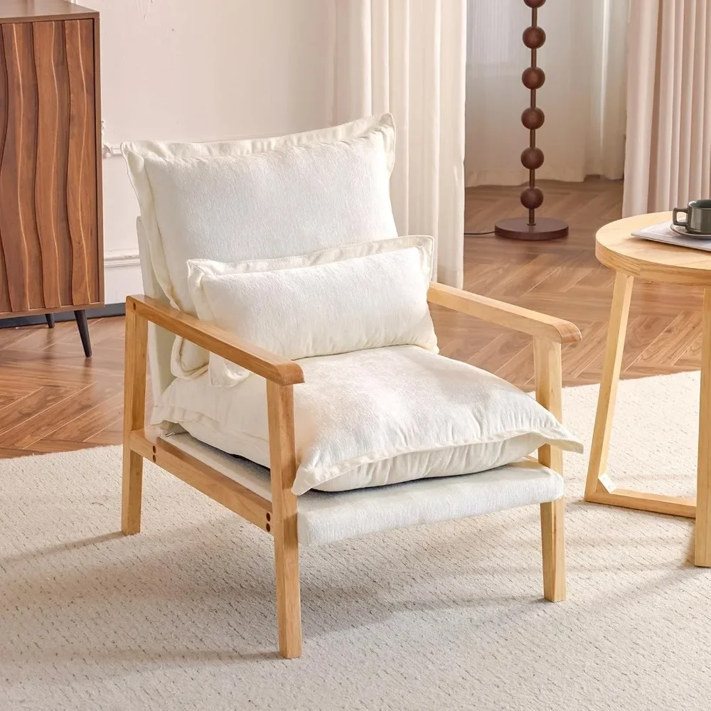 

Mid-Century Modern Cloud Accent Armchair with Lumbar Pillow, 6.3'' Thick Seat Cushion Comfortable Reading Chair with Wooden