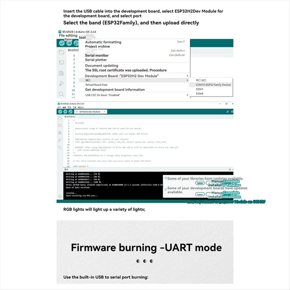 Placa de desarrollo ESP32-H2-MINI con interfaz de luz RGB tipo C compatible con grabación USB + UART