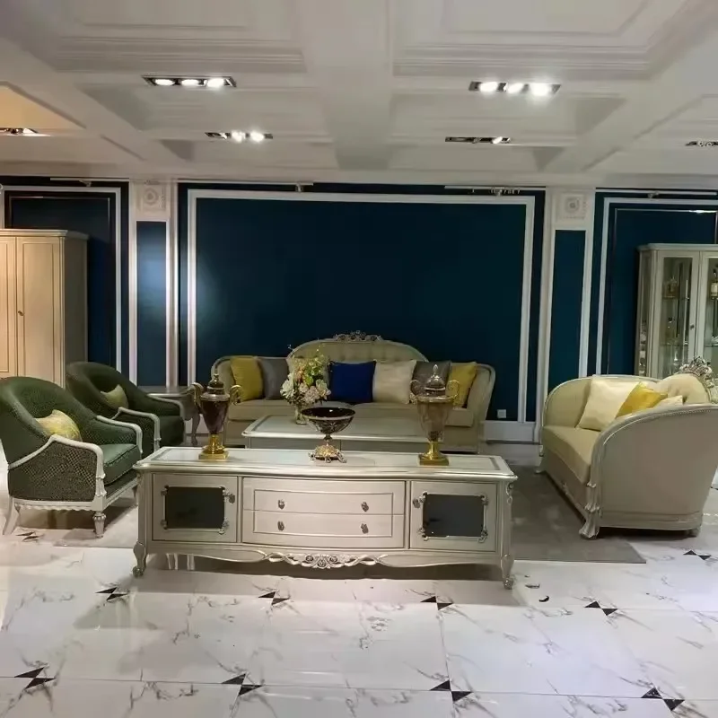 French simple court living room villa European leather art three-person sofa light luxury furniture combination set fully packag