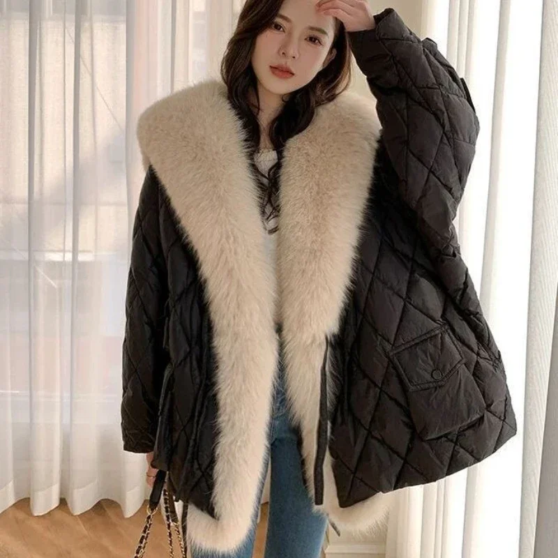 

Women Thick Faux Fur Jacket Colorblock Autumn Winter Black Maxi Coat Long Warm Luxury Belt Fur Parkas Bontjas Furry Outerwear