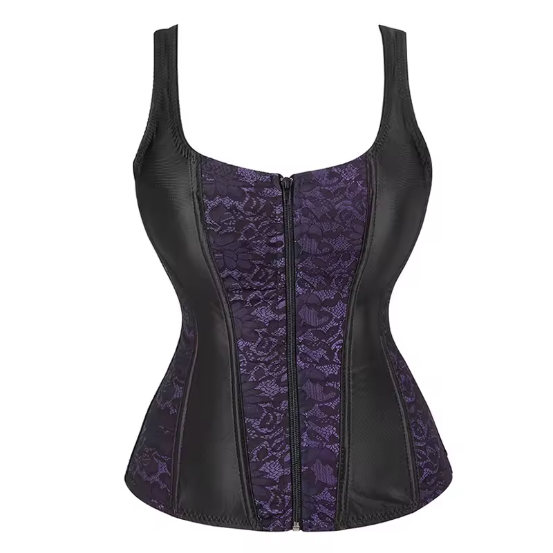 Women Corset with Straps Black Overbust Corset Plus Size Floral Jacquard Corset Zipper Top Gothic Steampunk Corset Bustier - Image 17