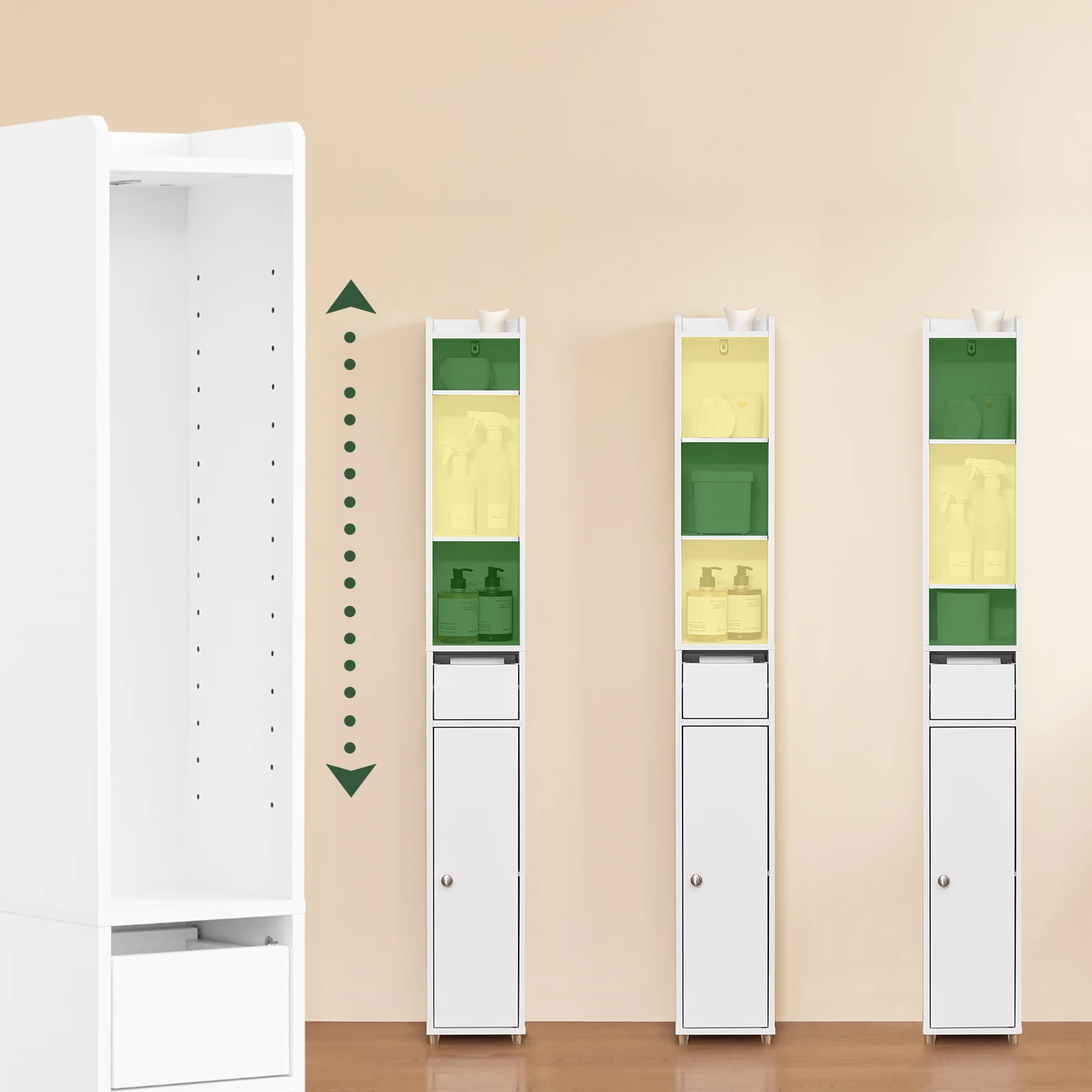 SoBuy BZR34-K-W Badezimmerschrank Schmal Hochschrank Badregal Schrank mit Tür und Schublade Nischenregal für Badezimmer – Detail 3