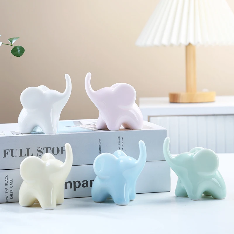 Ceramic Mini Elephant Tea Ornament, Simple Auspicious Elephant Decorative Figurine, Zen-Inspired Landscape Decoration