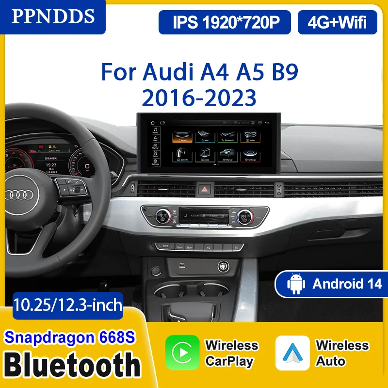 10.25/12.3 Android 14 Wireless CarPlay Screen For Audi A4 A5 B9 2016-2023 Android Auto GPS Navi WIFI Head Unit