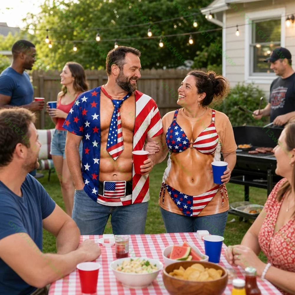 Funny Muscle Patriotic 3D Shirt Personalized Birthday Gift For Couple Women USA Men T-Shirt Festival Dress Up Fashion Sexy Tops