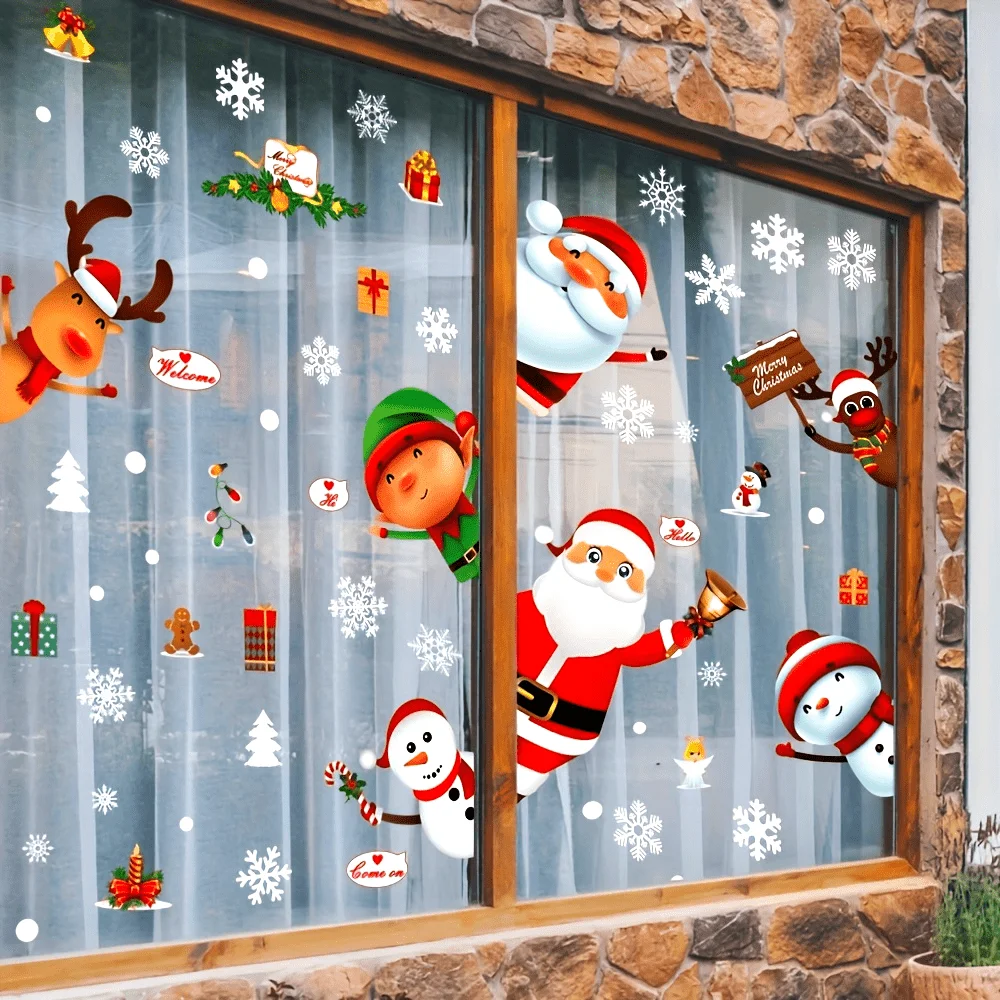 Neujahrs-Fensteraufkleber Cartoon Schneemann Fee Schneeflocke Weihnachtsmann Weihnachts-Fenster-Wandaufkleber Selbstklebende Dekoration