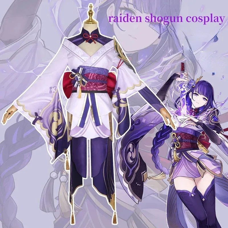 

Amine Genshin Impact Raiden Shogun Косплей Костюм Баал Парик Обувь Костюмы на Хэллоуин для женщин Кимоно Платье Униформа Косплей