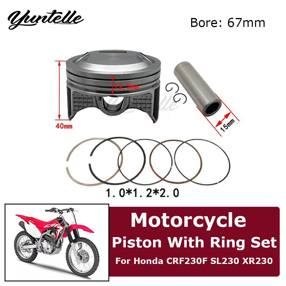 

67mm Engine Piston With Rings Set For Honda CRF230F CRF 230F CRF230 F SL230 XR230 FTR223 233CC Motorcycle Accessories 15mm Pin
