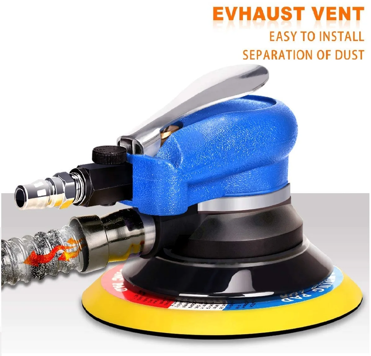 NuoDunco 5-дюймовый/6-дюймовый пневматический орбитальный шлифовальный станок Воздушный полировщик 125 мм/150 мм Воздушная вакуумная шлифовальная машина для полировки металла и дерева автомобиля