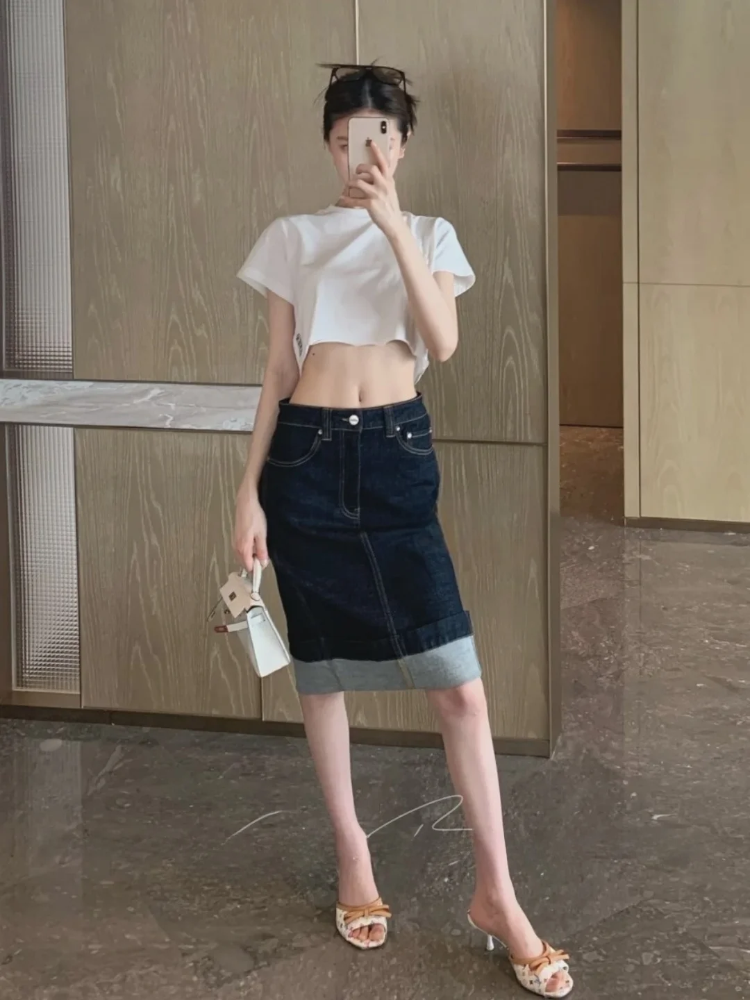 American Street Style Sexy Girl Simple Denim  Skirt Women Summer Mid-length Bodycon Slimming Versatile Jeans Skirt