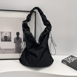 Drawstring Ruffled Fashion Nylon Shoulder Bag Large Capacity Solid Casual Tote Simple Handbag 2024 Hot Sale Bags for Women Bolsa