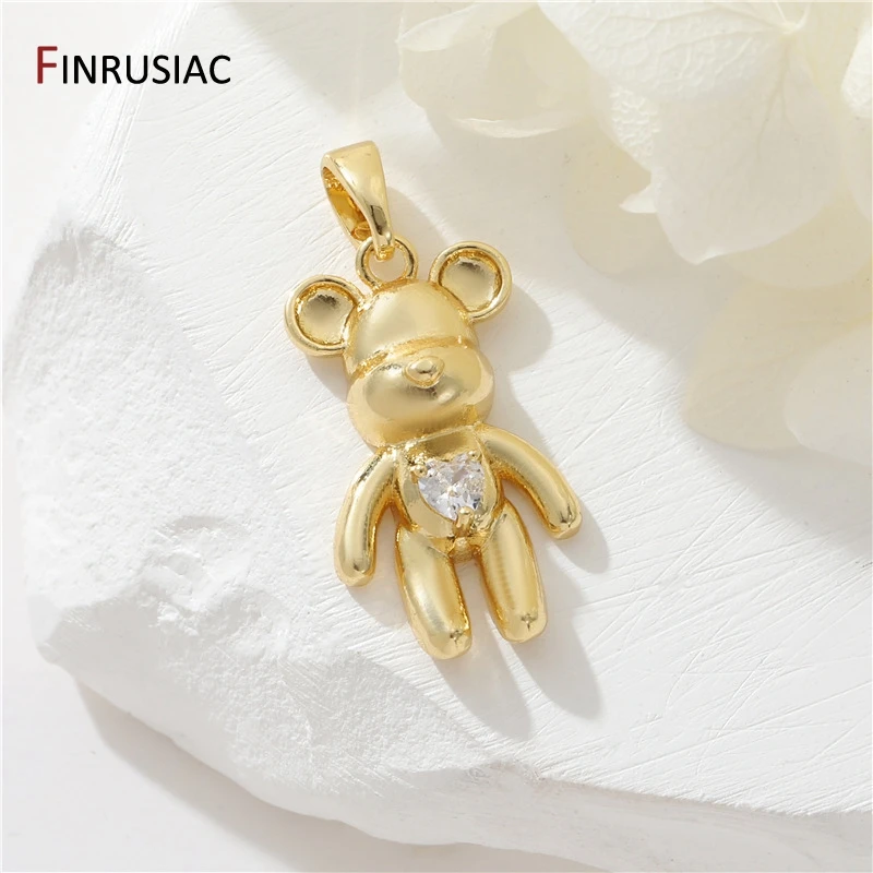 FINRUSIAC 14K Gold Plated Luxury Zircon Bear Charms For Jewelry Making, Cute Pearl Bear Pendants Handmade Crafts Accessories