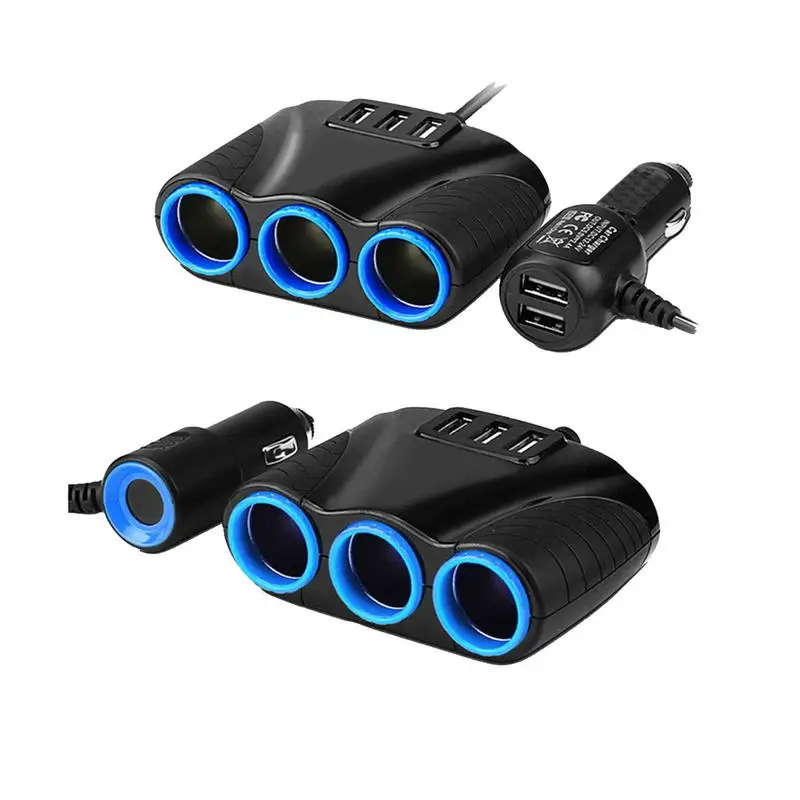 

12V 24V 3 Way Car Mobile Phone Fast Charger Plugin Cigarettes Lighter Socket 5V 3.1A Output Power With 5 USB Charger For All Car