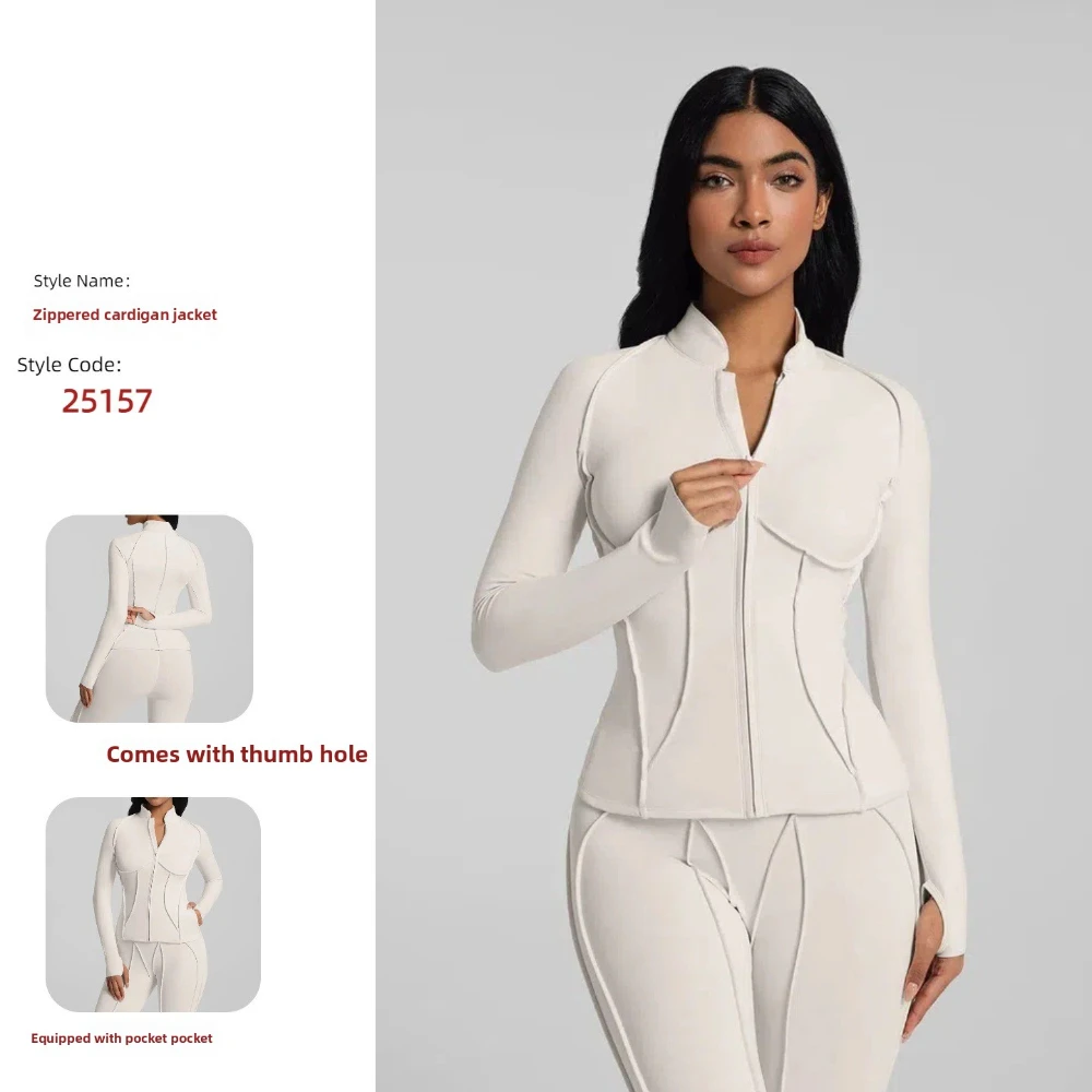 

2025 Summer Women's High Collar Yoga Jacket Slimming Long - Sleeve with Zipper Ideal for Cycling Fitness High - End Activewear