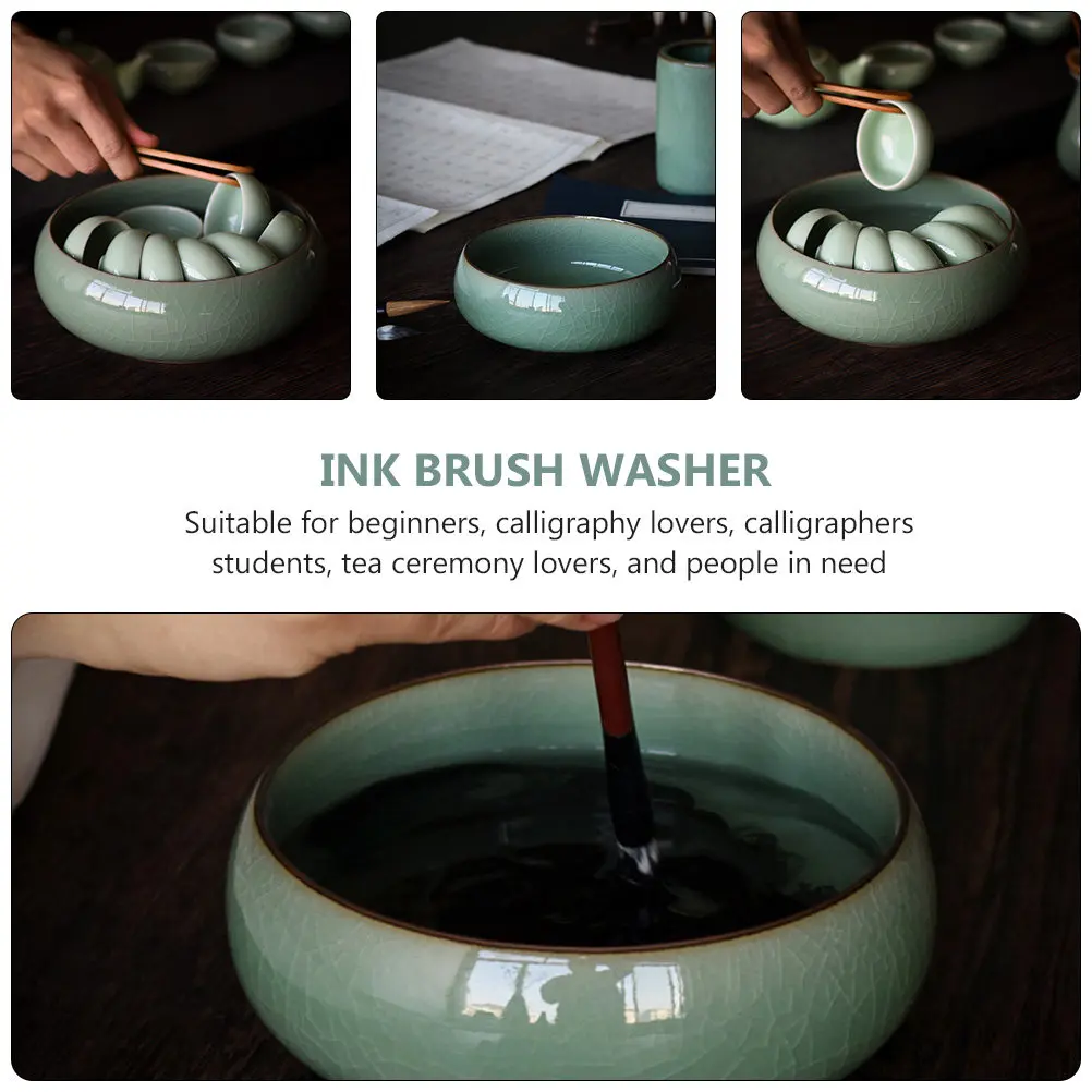 1Pcs Tea Wash Bowl Brush Cleaning Pot For Art Student Celadon Ink Washer Multi-functional Pottery
