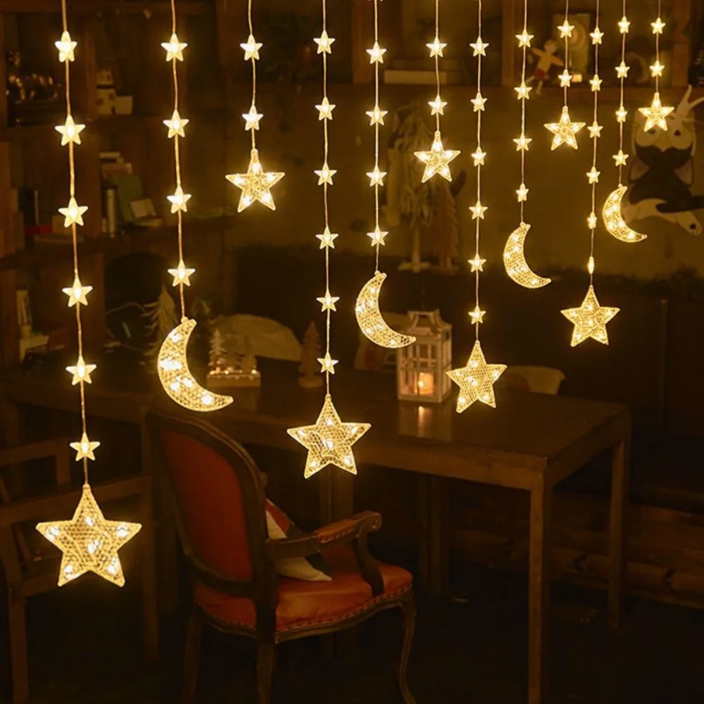 

1 шт., 3,5 м, водонепроницаемый аккумуляторный блок, гирлянда для занавесок со звездой и луной, светодиодные подвесные гирлянды для вечеринки в спальне в Рамадан
