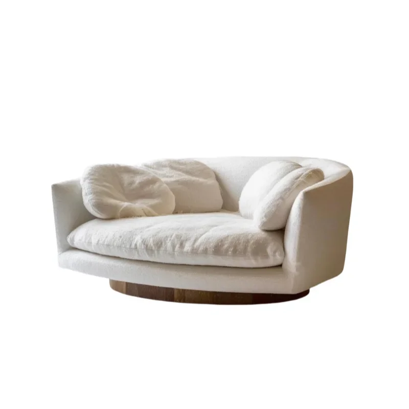 

Wabi Stillwind Cream Wind Designer Single Round Lazy Casual Cotton and Linen Fabric Round Sofa Bed
