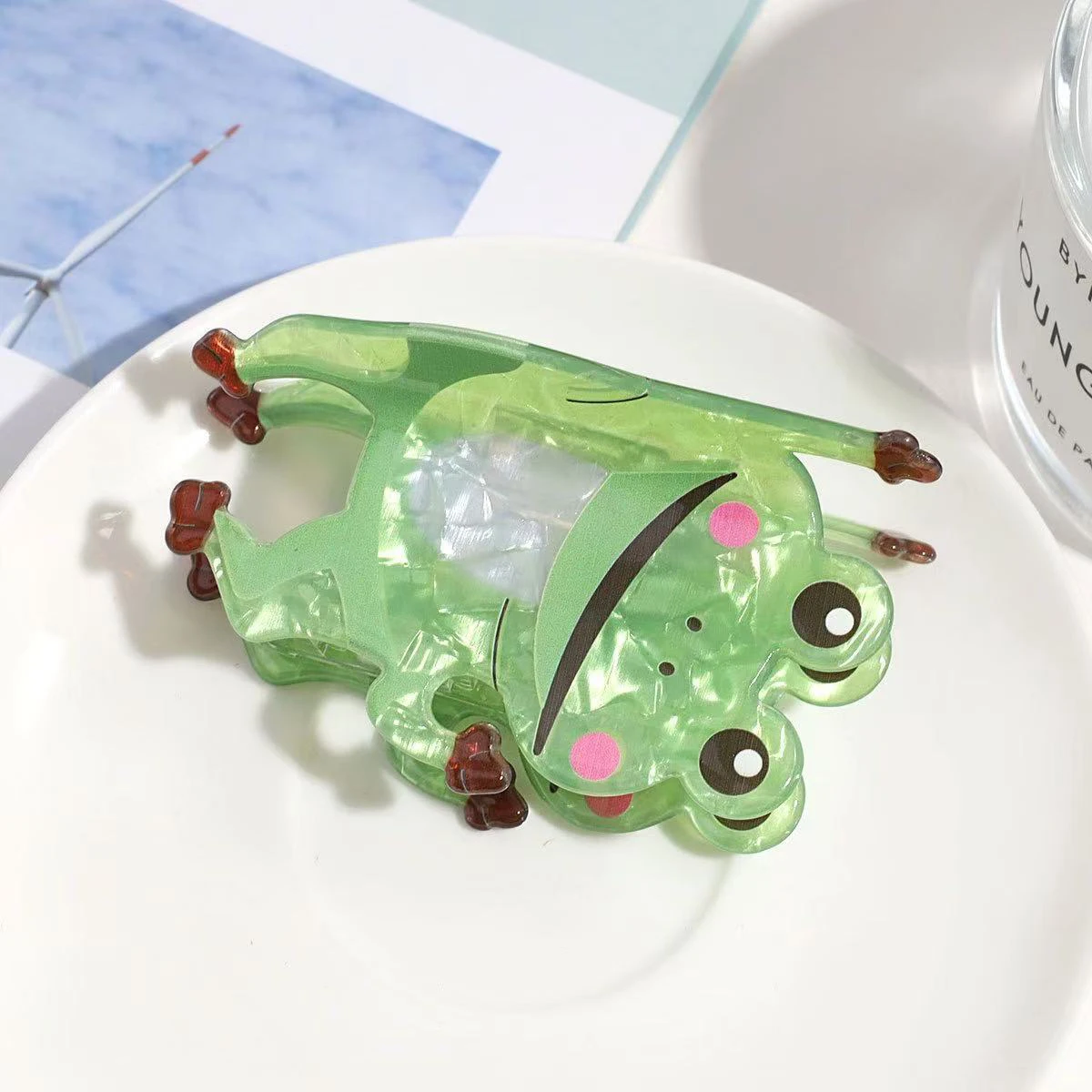 1 Stück Cartoon-Frosch-Haarspange, lustige, kreative Tier-Acetat-Haarspange, wilde mittlere Halb-Haarspange, Haar-Accessoire – Detail 5