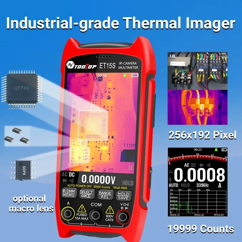 TOOLTOP ET15S Professional Thermal Imager 256x192 IR Sensor 3.5Inch 19999 Counts Digital Multimeter for PCB Floor HVAC Repair