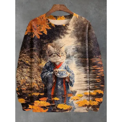 3D Printed Cool Ninja Cat Sweatshirts For Men Women Frog Autumn Retro Pattern Long Sleeve Tops Casual Pullover Round Neck Hoodie