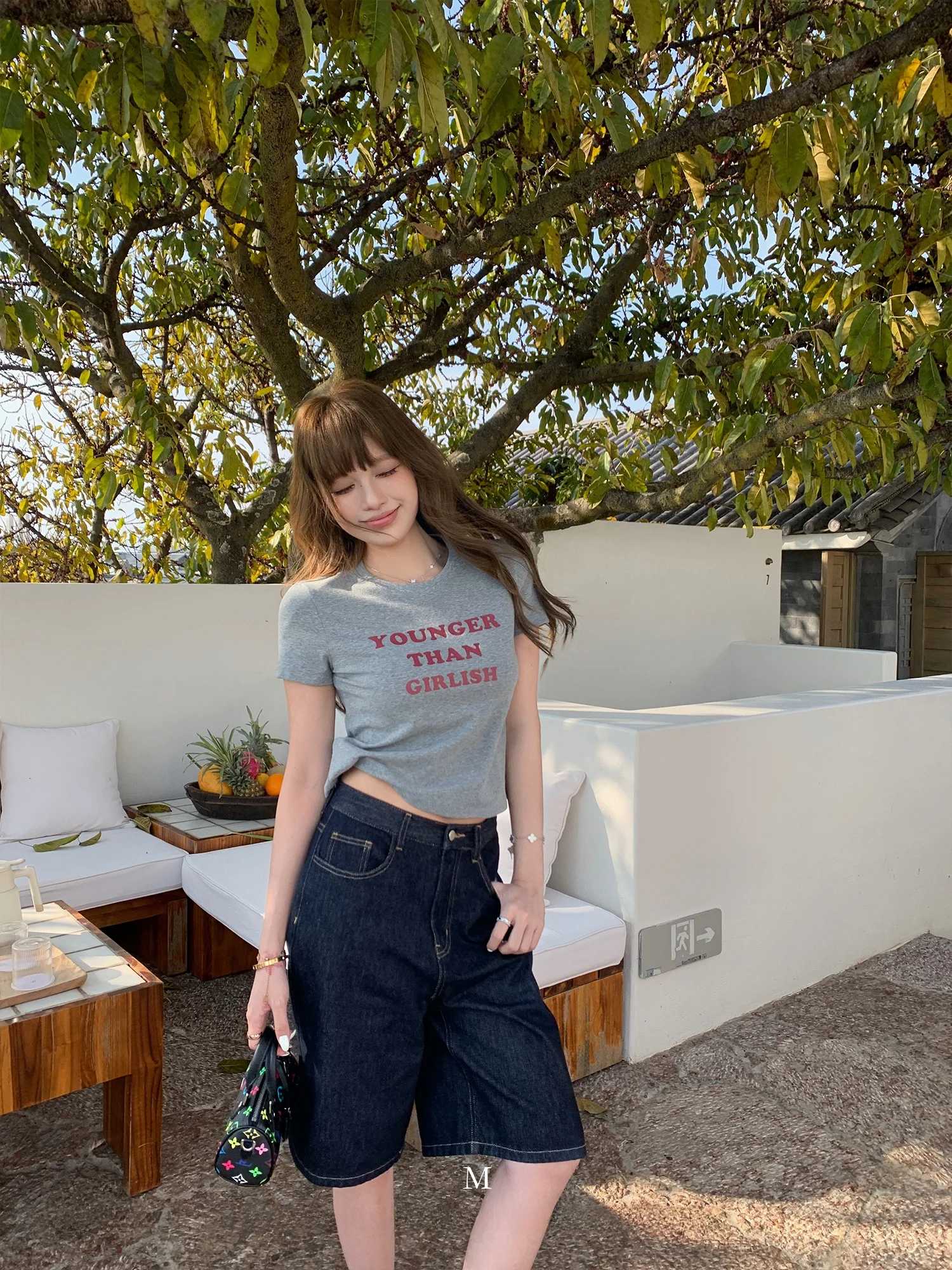 

Chen Mi Fan Retro High Waist Wide Leg Denim Shorts Women Loose Straight Casual Five-Point Pants Cotton Spring Season Ladies