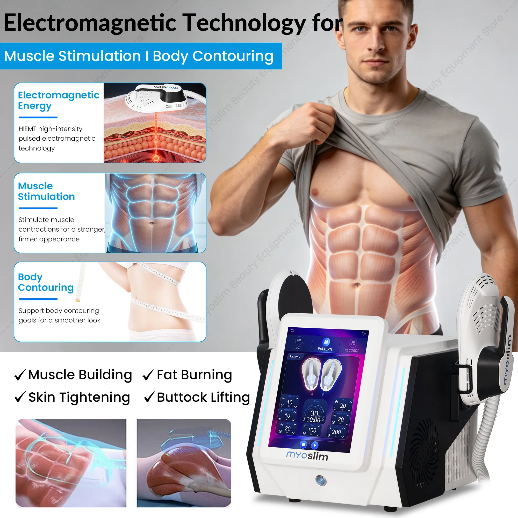 MYOslim 6500W HI-EMT RF Body Contouring Device Fat Melting Body Shaping Machine Professional Electromagnetic Muscle Toning Weigh