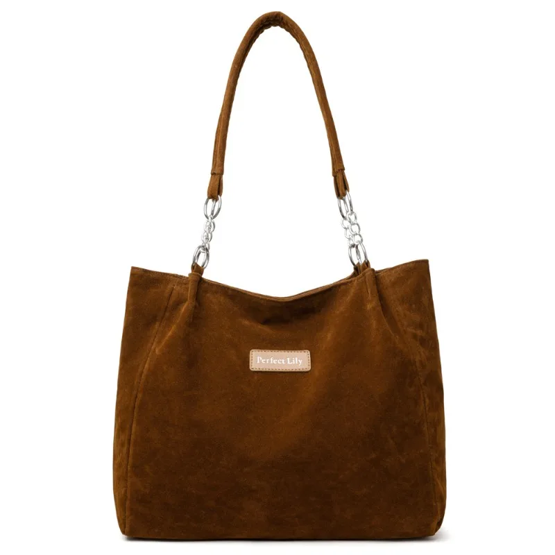 

Большая вместительная однотонная сумка-тоут из искусственной замши, новая стильная универсальная дорожная сумка на плечо для женщин, кошельки и сумки 2025