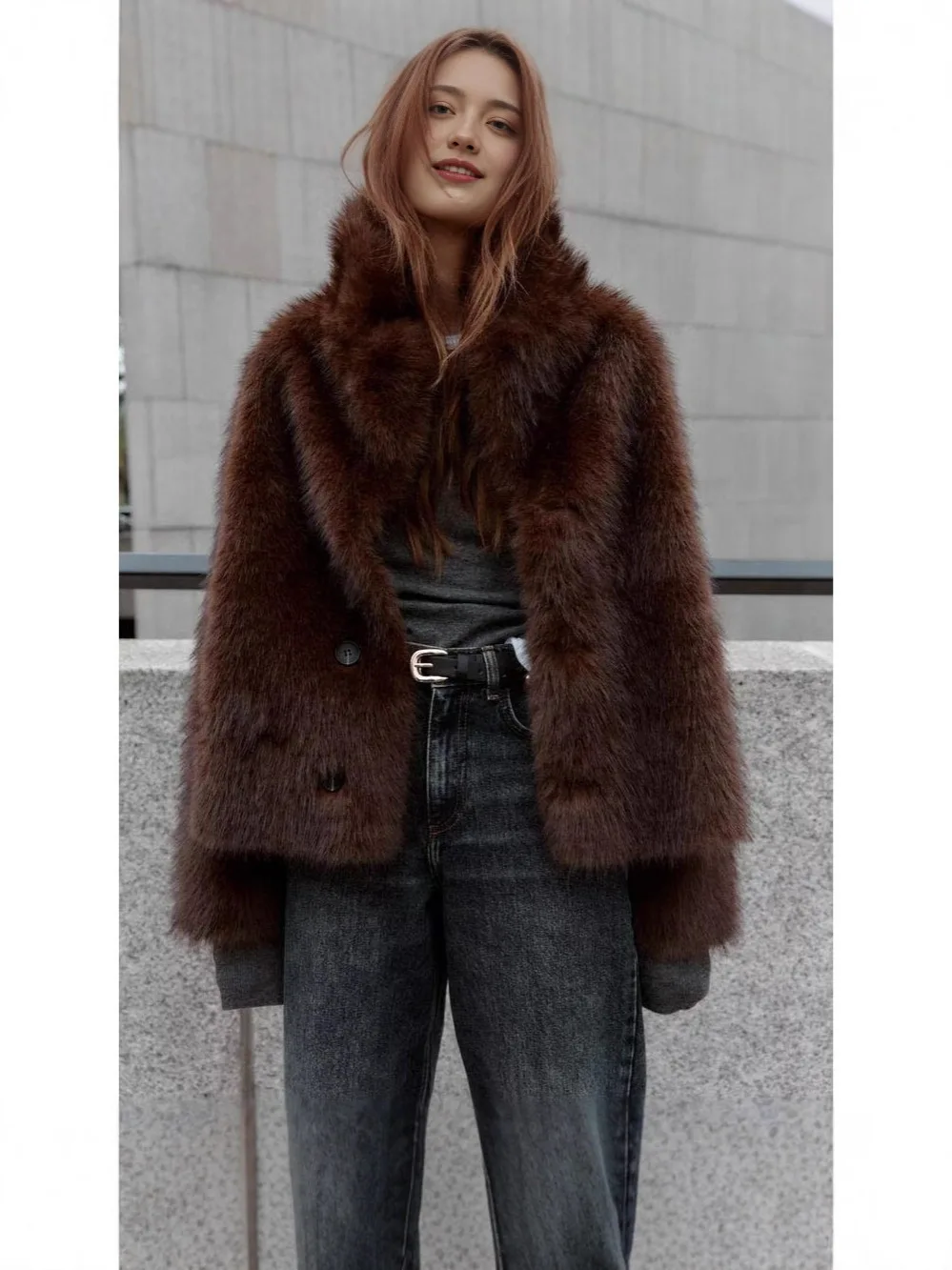 Kunstpelzmantel, lange Mäntel, Damen-Taille, Cinching, reguläres Business-Mädchen, Kawaii-Kaffee, Schnürkapuze, Minimalismus, feminin, verstellbar