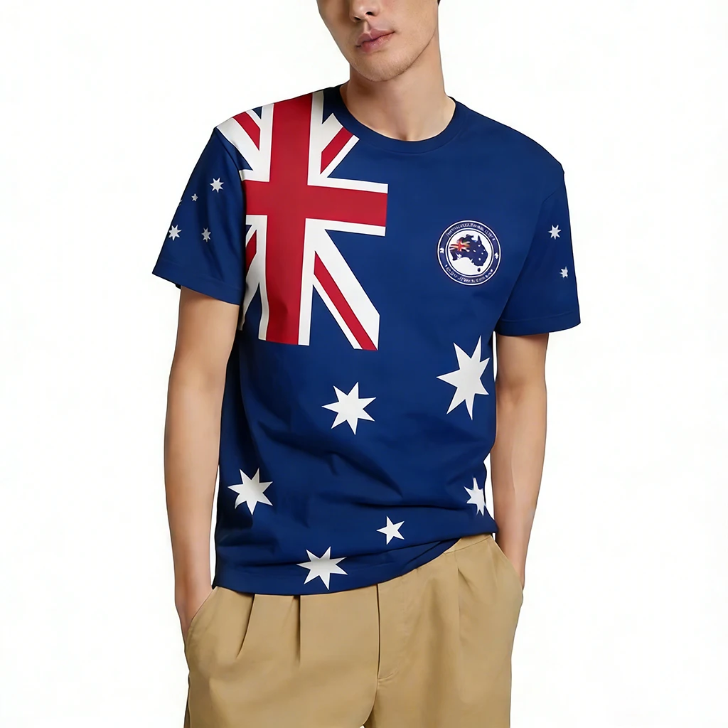 Australia Day Themed Printed T-shirt Unisex Festival Street Style Short Sleeve Tops Kangaroo Graphic Casual Crew Neck Clothes