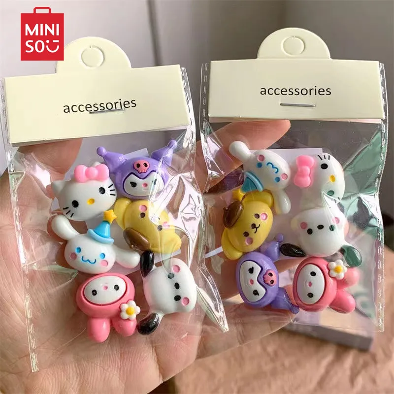 6Pcs/lots MINISO Sanrio Kuromi Diy 3D Mobile Phone Stickers Creative Cartoon Handmade Phone Case Resin Decorative Patches