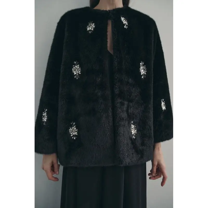 معطف شتوي فايون نسائي طويل مزين بالفرو من Jaet مصنوع من الجلد الاصطناعي معطف شارع Sle مستدير Ne تي شيرت بأزرار للإغلاق