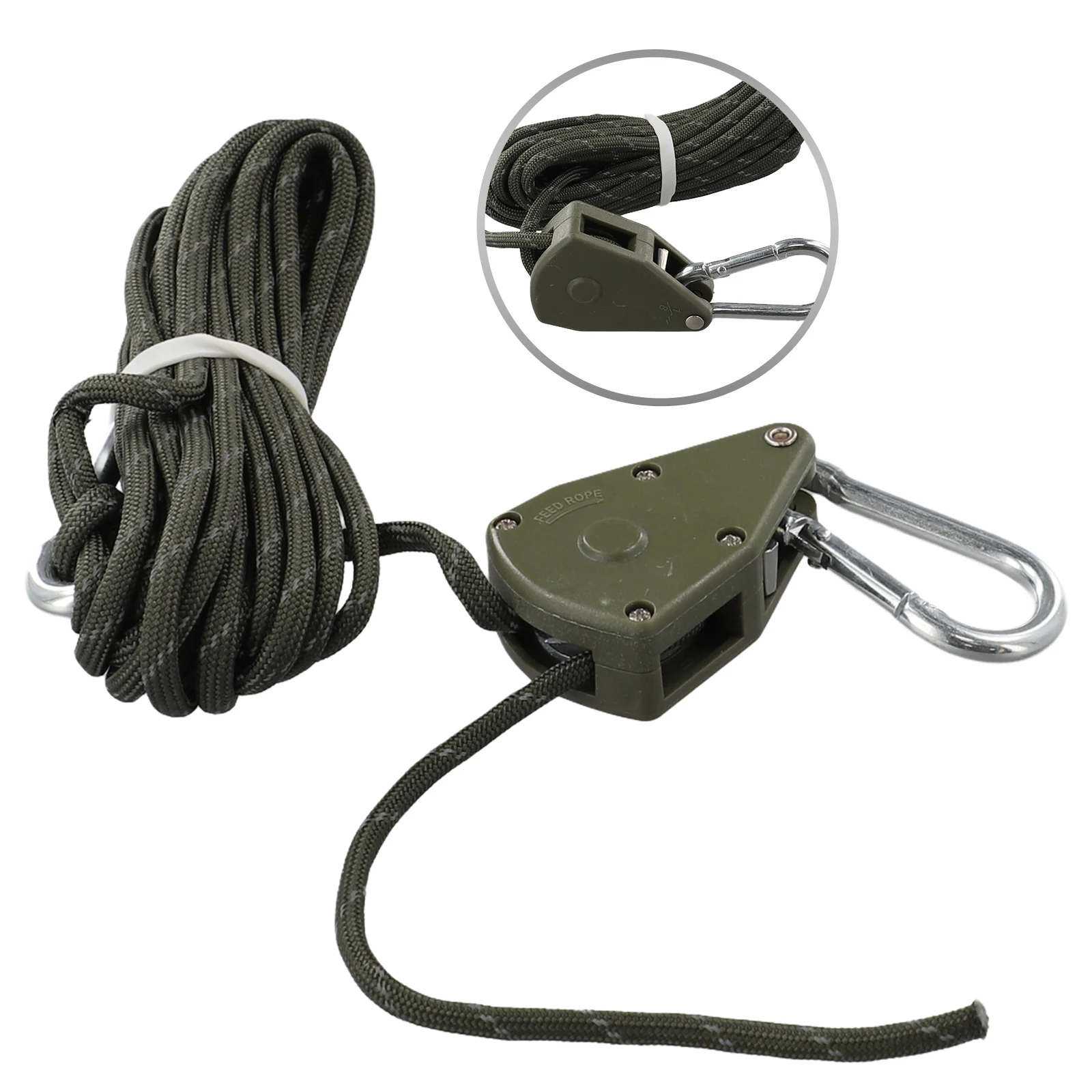 1pc Rope Buckle 4/5M Lanyard Lifting Pulley Pulley Rope Ratchet Hanger Stop Buckles Tent Grow Plant Adjusting Camping Supplies